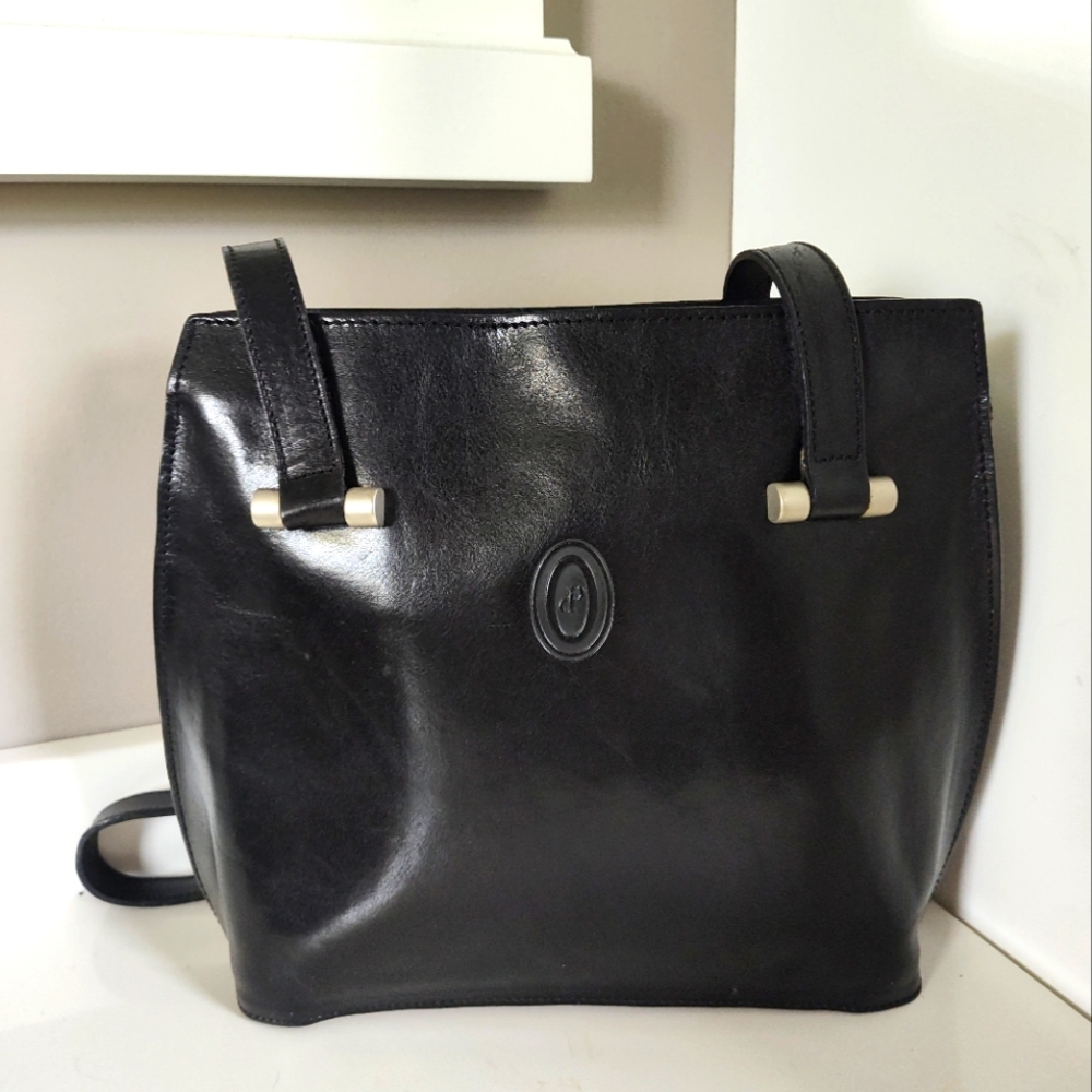 Vintage I Ponti FIRENZI Genuine Italian Leather Shoulder Satchel Top Zip Bag, 🖤